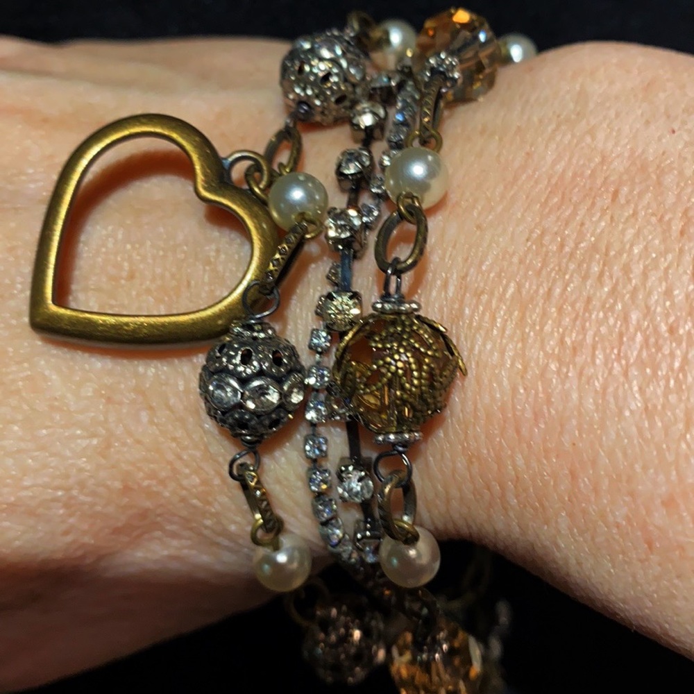 A Gilded Life Bracelet…Antique Gold, Crystals ,Pearls!!!